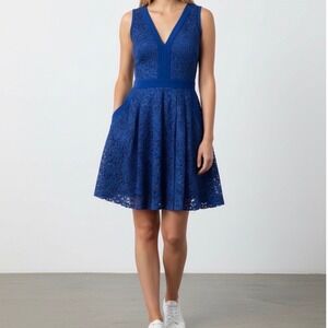 Free People Lovely in Lace Fit and Flare ‎ Mini Dress Blue Sleeveless size XS